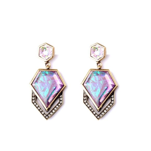 Stunning Purple Iridescent Geometric Drop Earrings - Picture 3 of 4